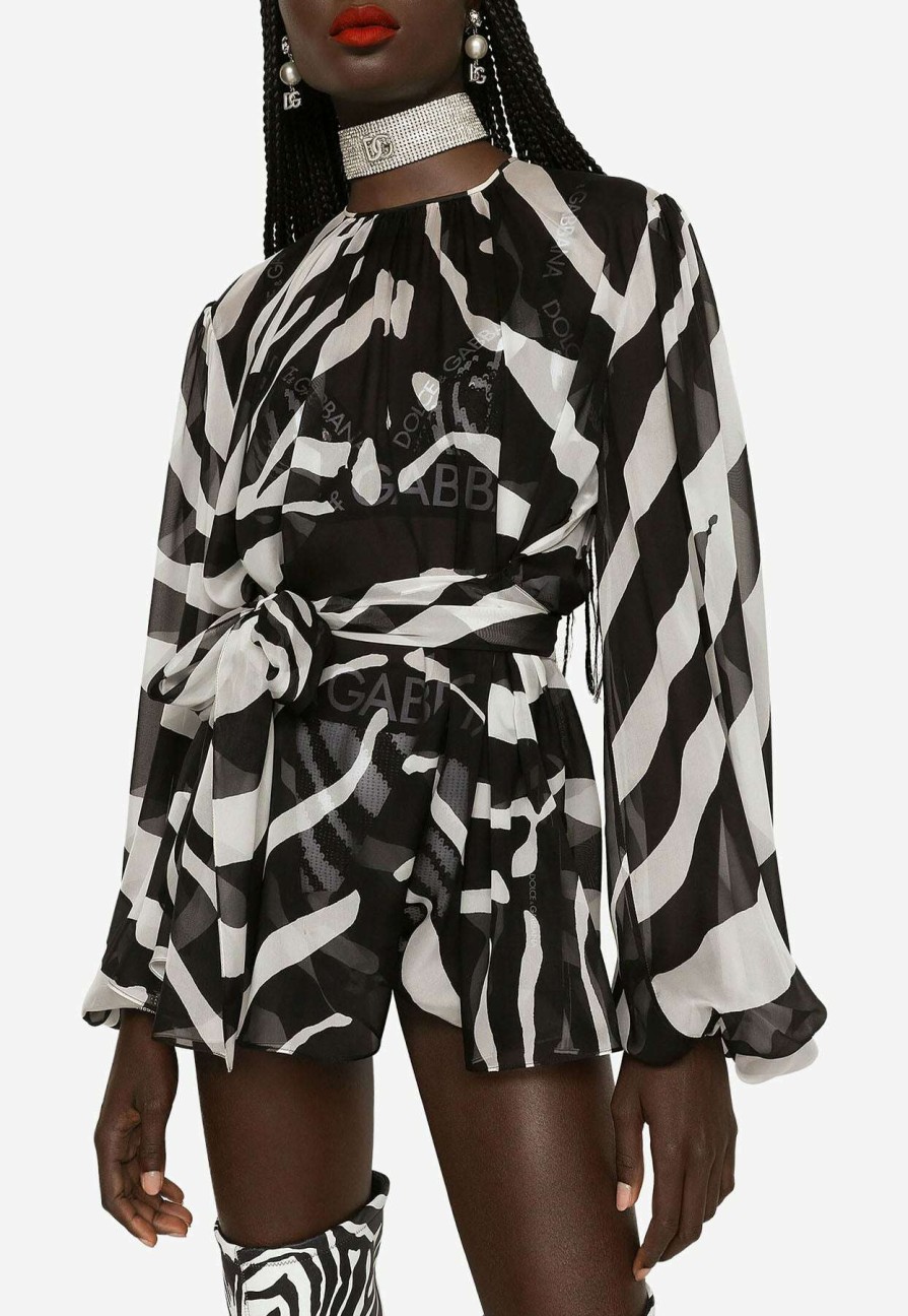 Evening * | Dolce & Gabbana Zebra Print Chiffon Blouse Monochrome