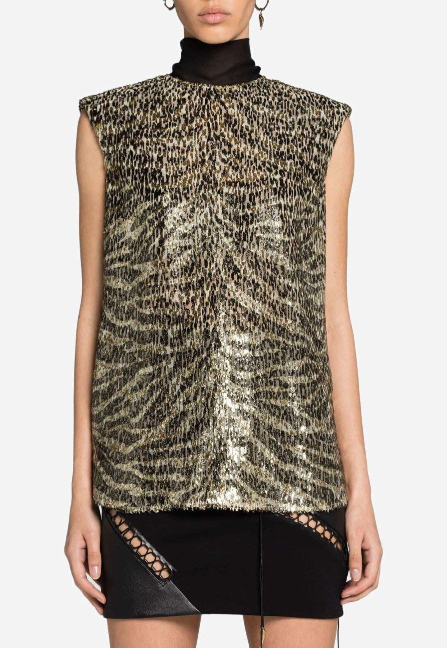 Evening * | Roberto Cavalli Zebra-Jacquard Sleeveless Top Multicolor