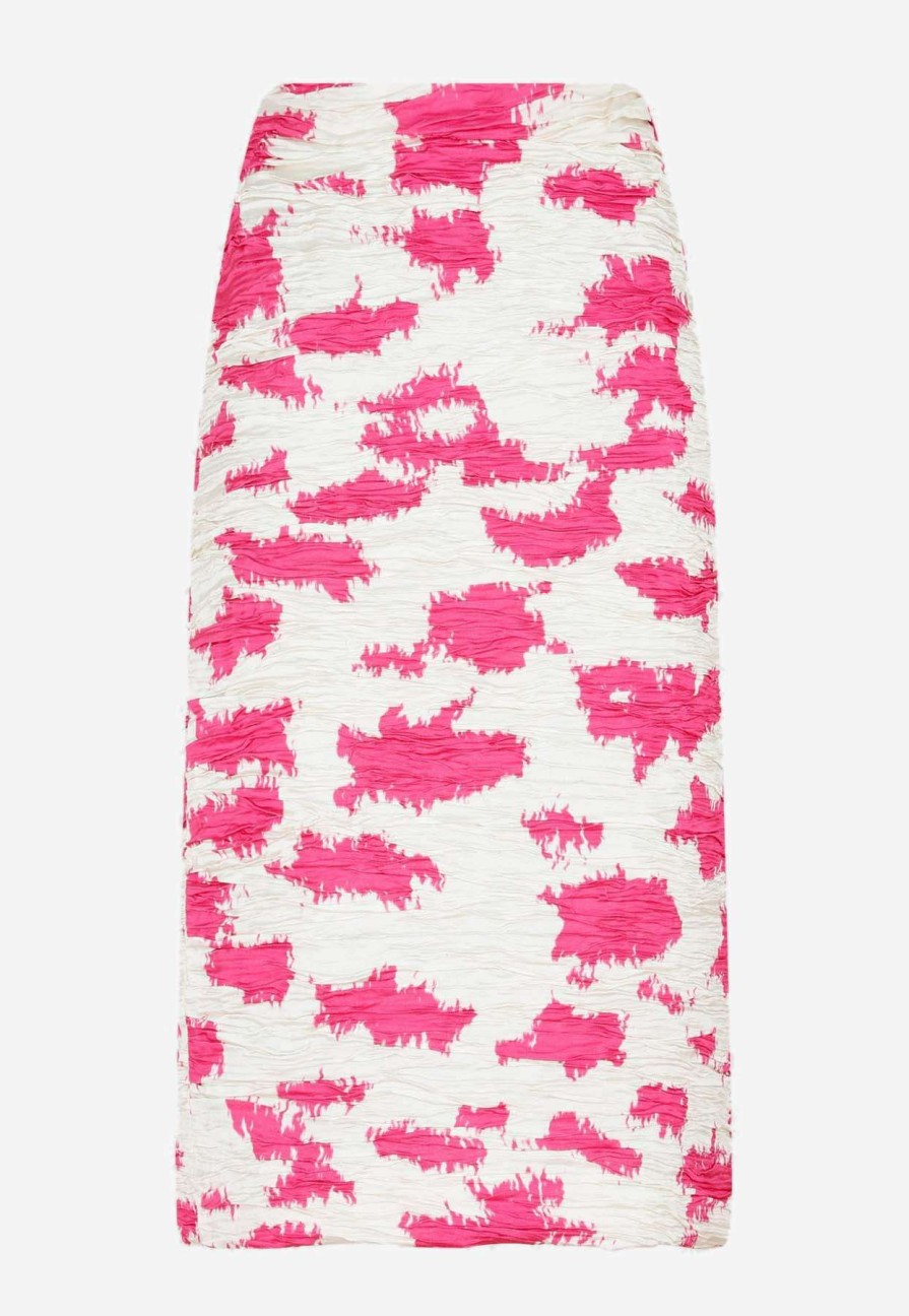 Skirts * | Dries Van Noten Printed Midi Skirt With Crinkled Effect Pink