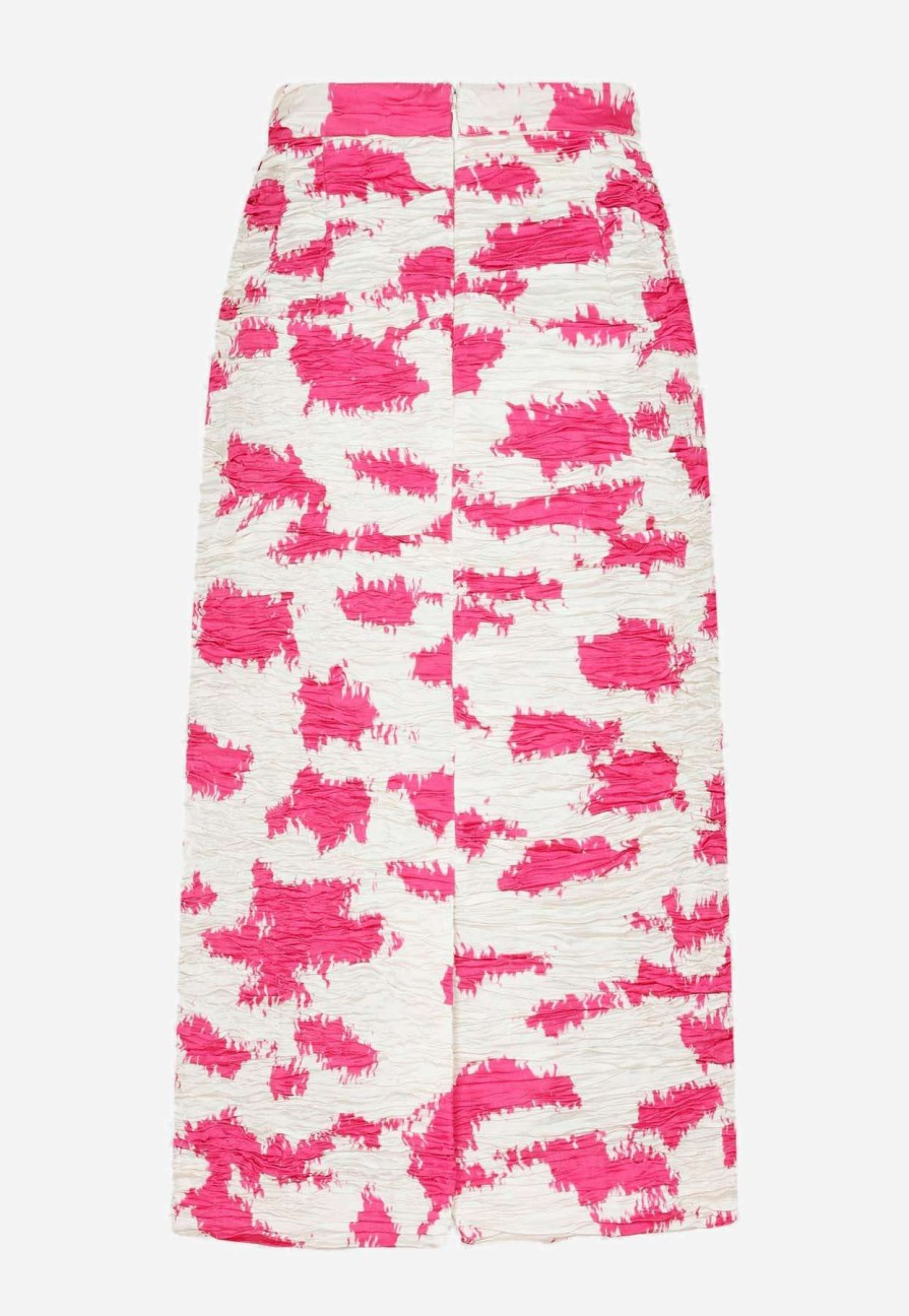 Skirts * | Dries Van Noten Printed Midi Skirt With Crinkled Effect Pink