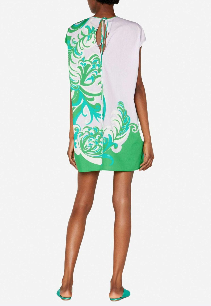 Dresses * | Emilio Pucci Albizia Print Cotton Mini Dress Green