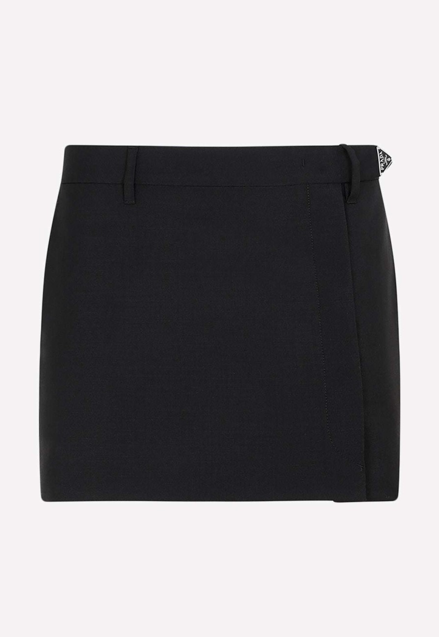 Skirts * | Prada Logo Mini Wool Skirt Black