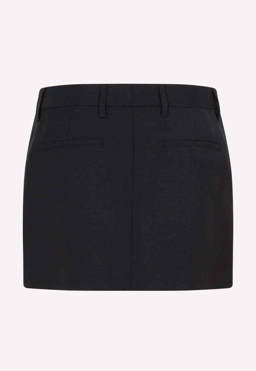 Skirts * | Prada Logo Mini Wool Skirt Black