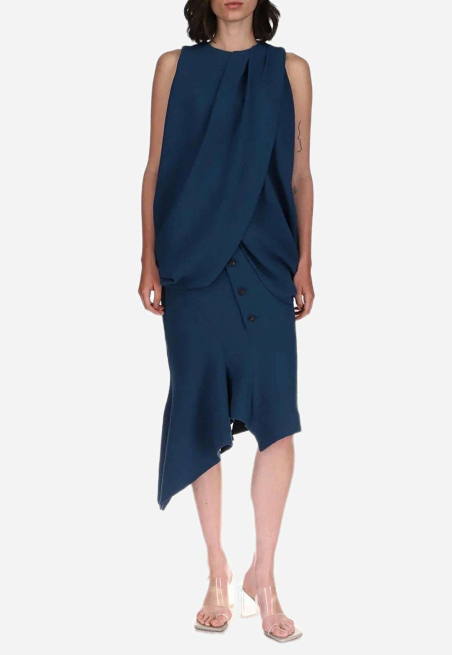 Skirts * | Dawei Asymmetric Midi Skirt Navy