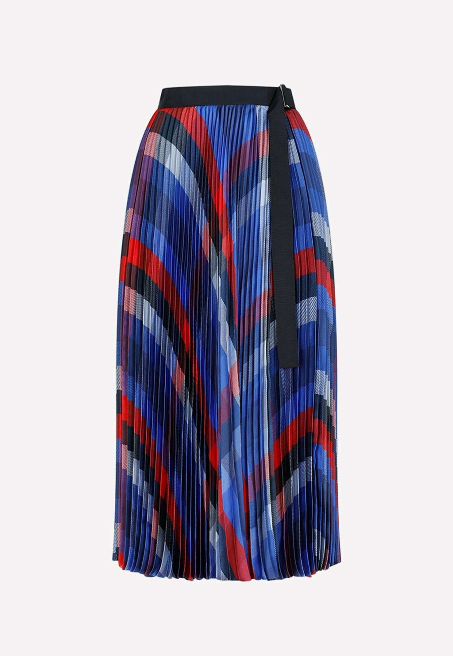 Skirts * | Sacai Midi Pleated Plaid Skirt Blue