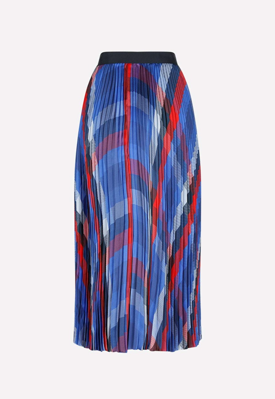 Skirts * | Sacai Midi Pleated Plaid Skirt Blue