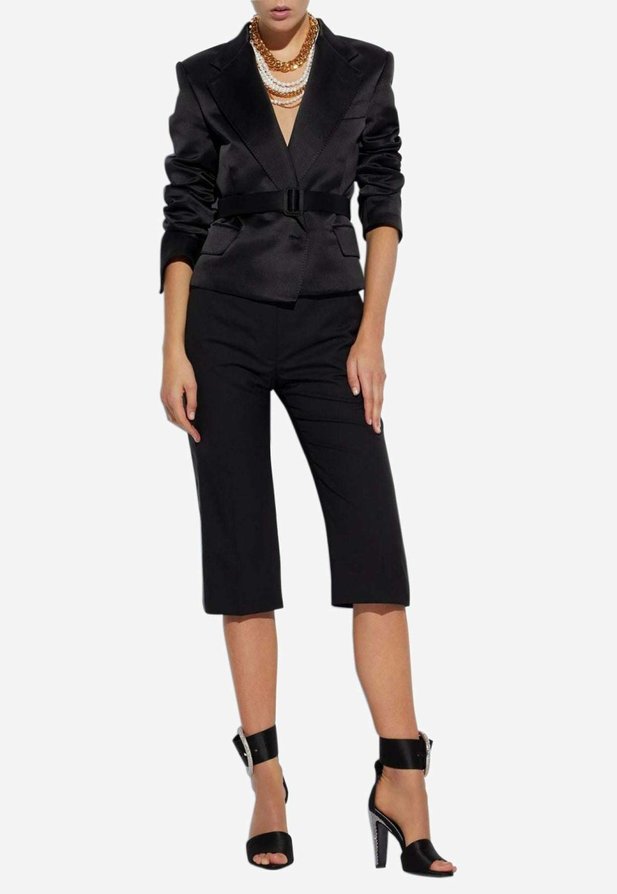 Evening * | Tom Ford Duchesse Crop Belted Silk Jacket Black