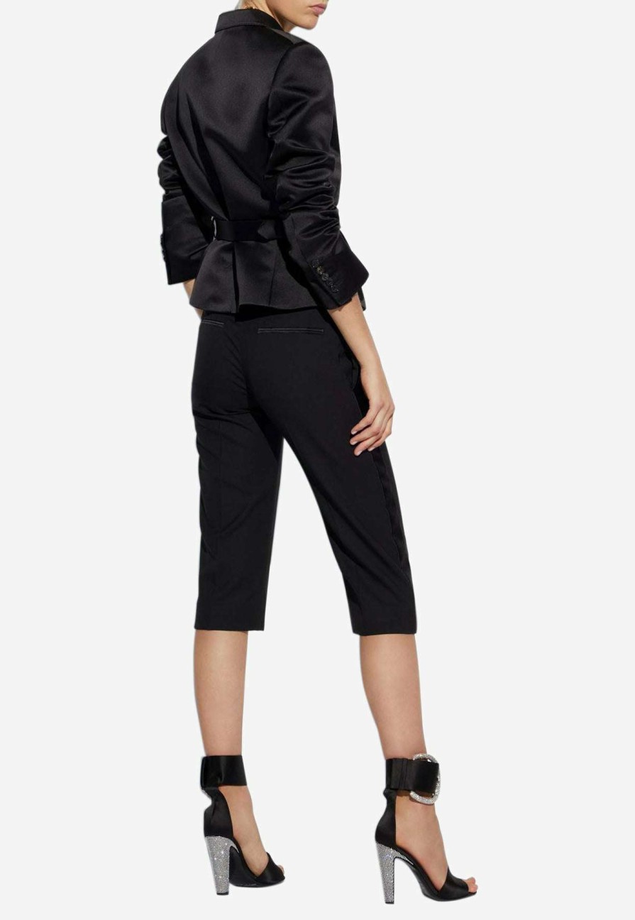 Evening * | Tom Ford Duchesse Crop Belted Silk Jacket Black