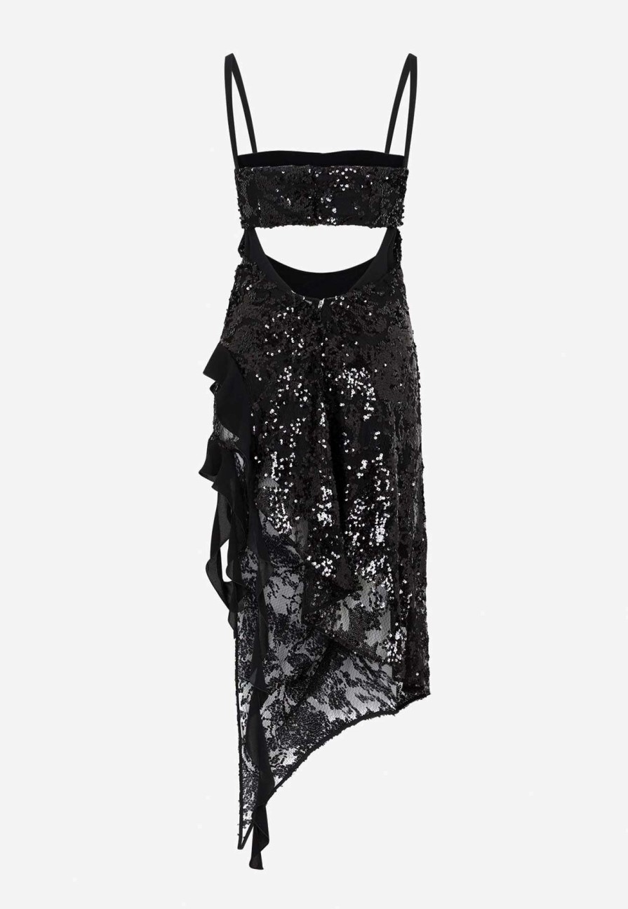 Dresses * | The Attico Nora Sequin Embellished Midi Dress Black