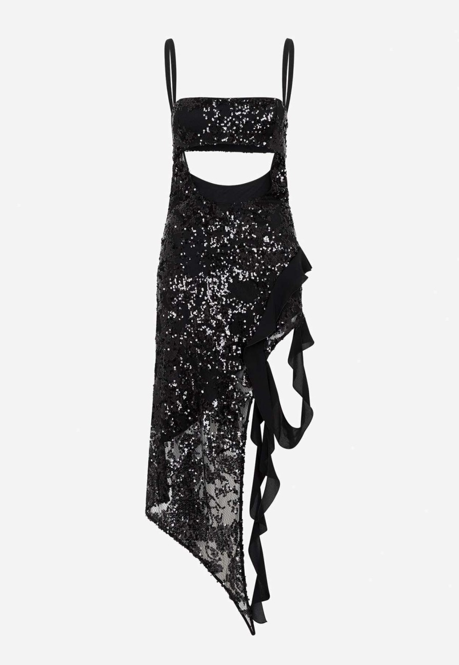 Dresses * | The Attico Nora Sequin Embellished Midi Dress Black