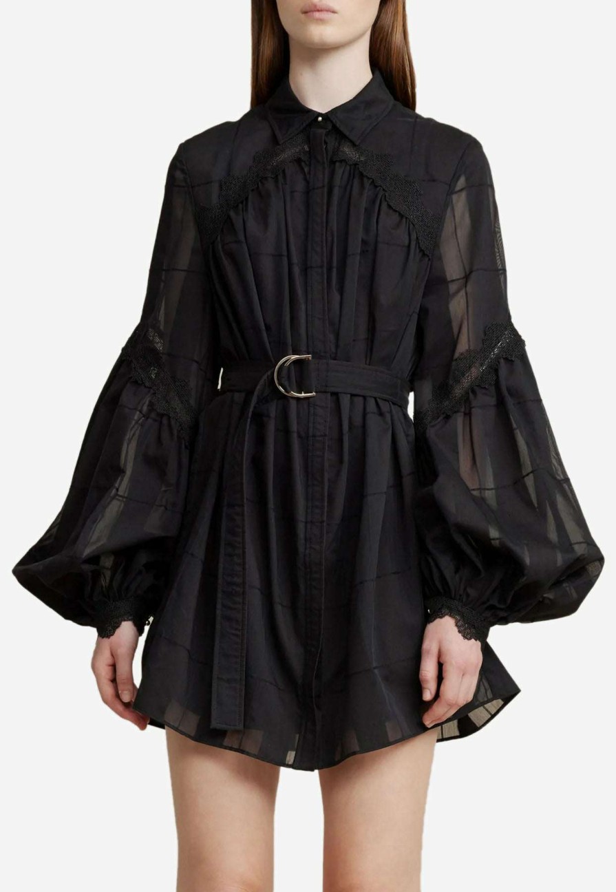 Dresses * | Acler Rusper Belted Mini Dress With Accentuated Sleeves Black