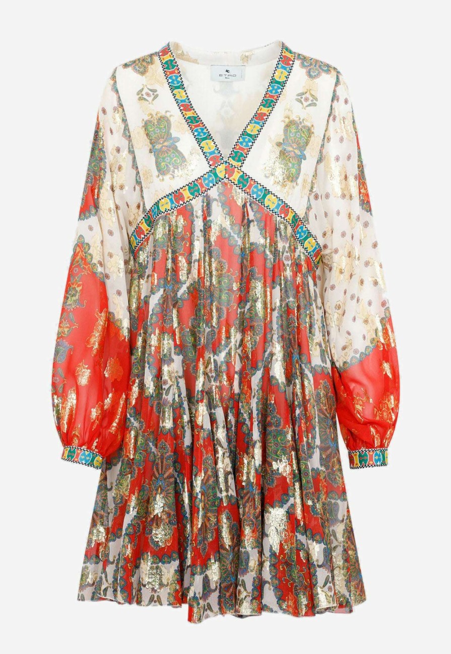 Dresses * | Etro Printed Long-Sleeved Irma Mini Dress In Silk Multicolor