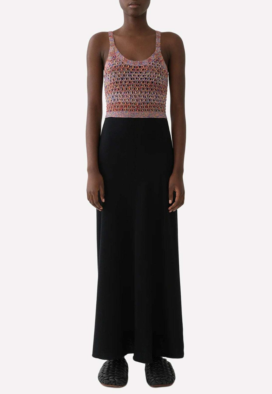 Dresses * | Chloe Crochet Knit Paneled Maxi Dress Black