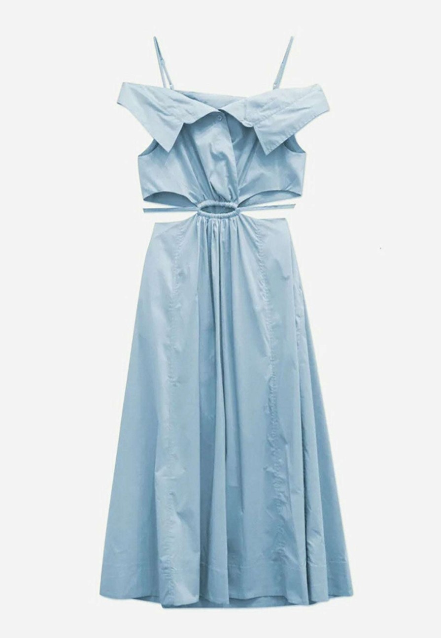 Dresses * | Jonathan Simkhai Ansley Off-Shoulder Midi Dress With Cut-Outs Light Blue