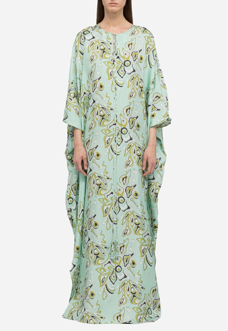 Dresses * | Emilio Pucci Africana Print Silk Kaftan Maxi Dress Mint