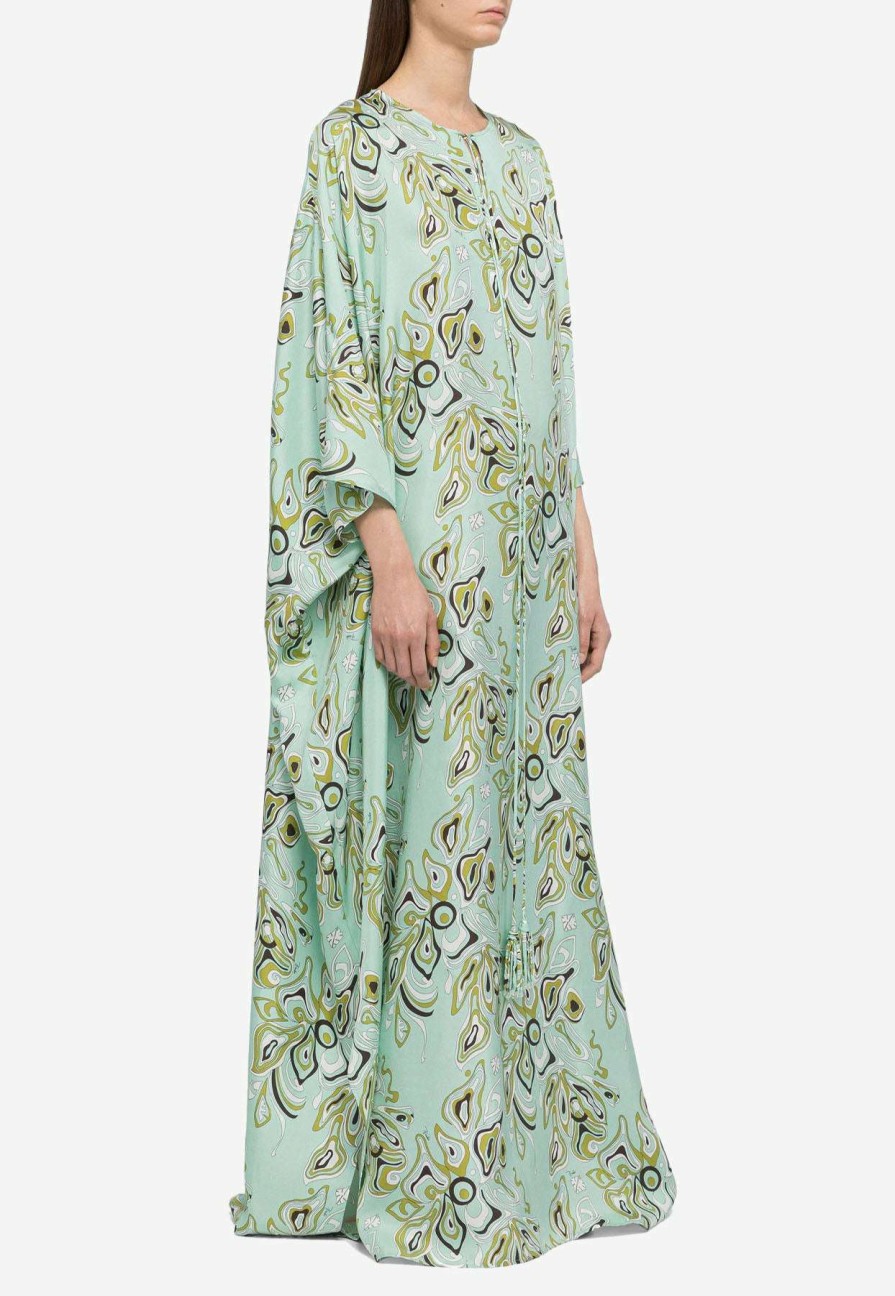 Dresses * | Emilio Pucci Africana Print Silk Kaftan Maxi Dress Mint