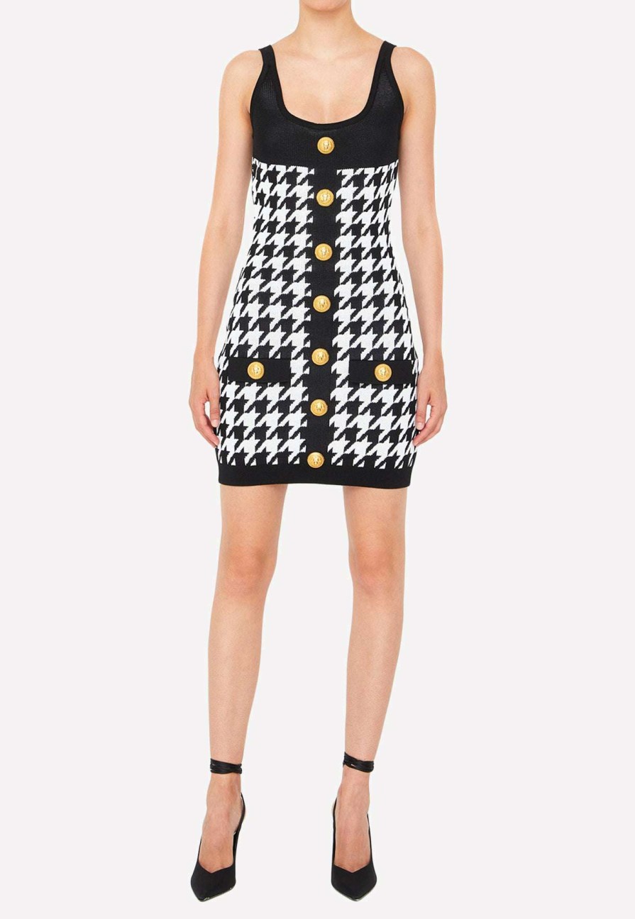 Dresses * | Balmain Houndstooth Sleeveless Mini Dress Monochrome