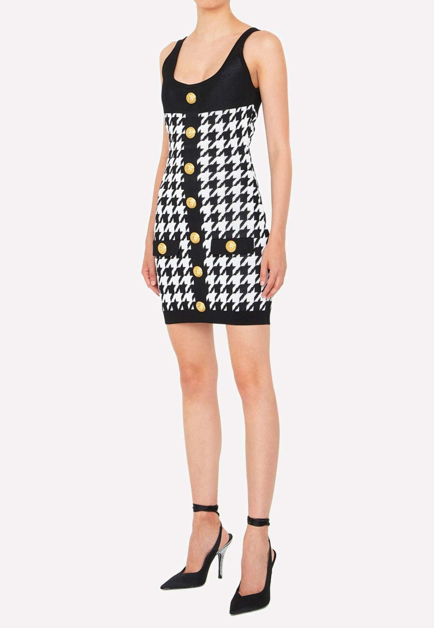 Dresses * | Balmain Houndstooth Sleeveless Mini Dress Monochrome