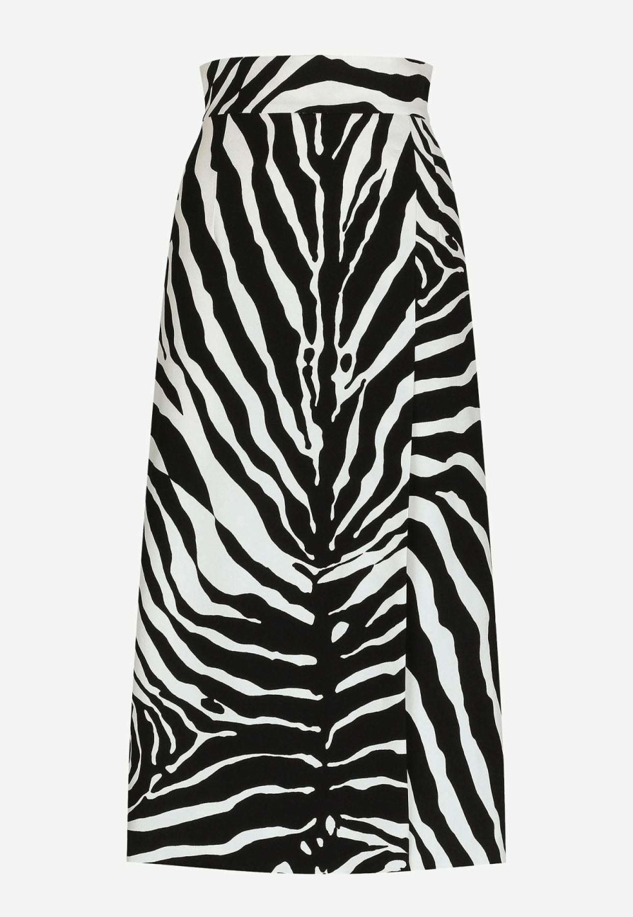 Skirts * | Dolce & Gabbana Zebra Print Cady Midi Skirt Monochrome