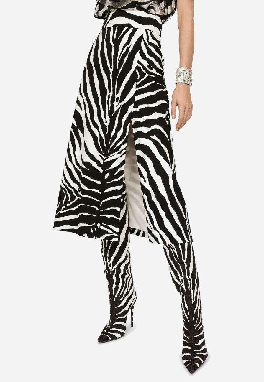 Skirts * | Dolce & Gabbana Zebra Print Cady Midi Skirt Monochrome