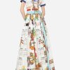 Skirts * | Dolce & Gabbana Calendar Print Pleated Maxi Skirt Multicolor