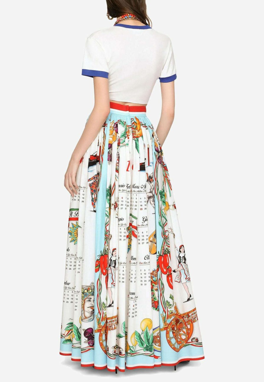 Skirts * | Dolce & Gabbana Calendar Print Pleated Maxi Skirt Multicolor