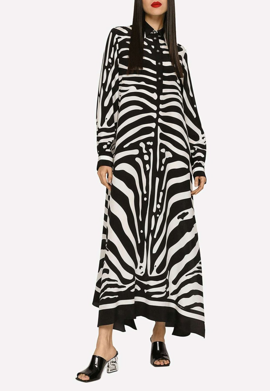 Dresses * | Dolce & Gabbana Zebra Print Silk Twill Kaftan Monochrome