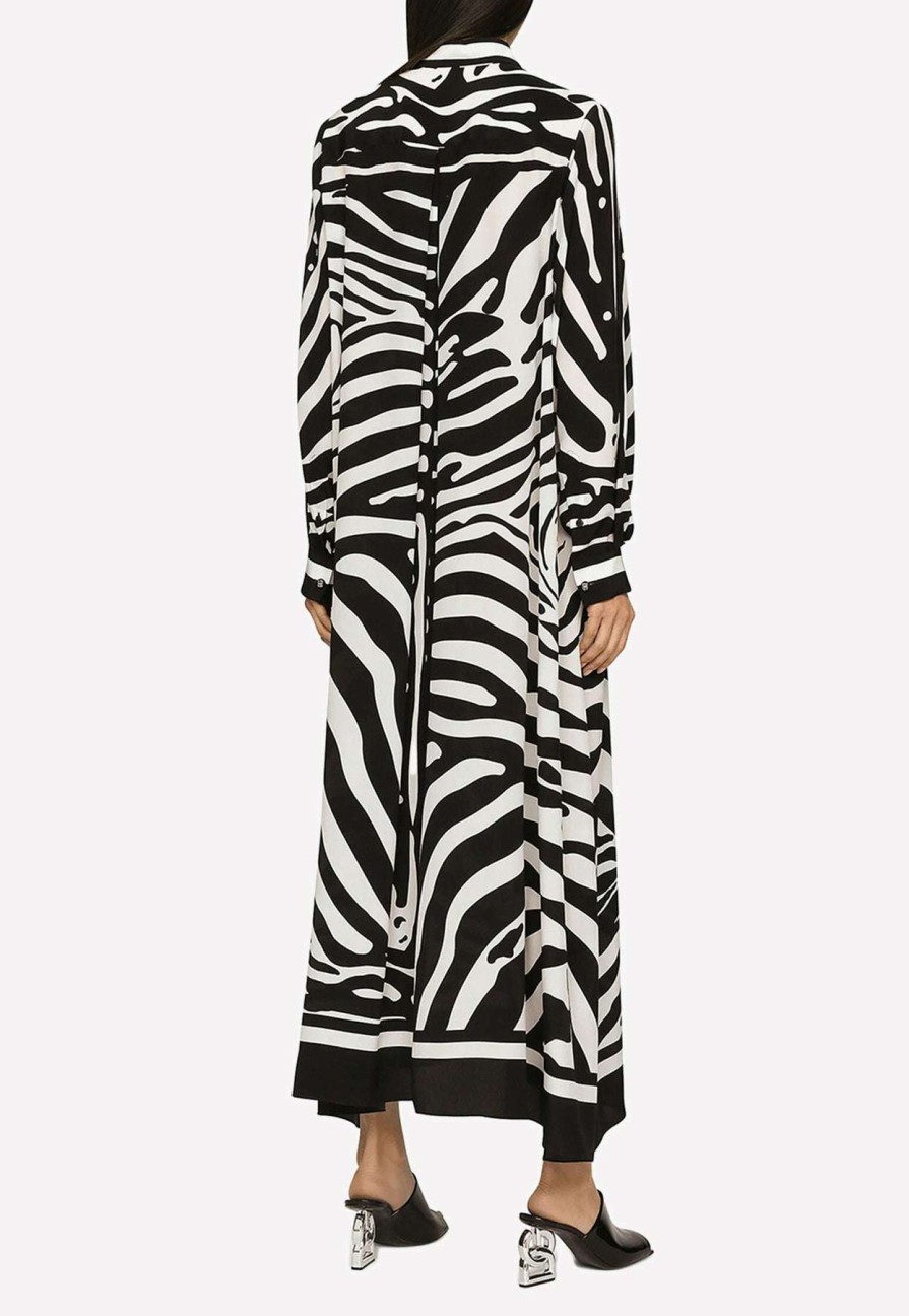 Dresses * | Dolce & Gabbana Zebra Print Silk Twill Kaftan Monochrome