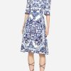 Dresses * | Dolce & Gabbana Majolica Print Charmeuse Tailored Dress Blue