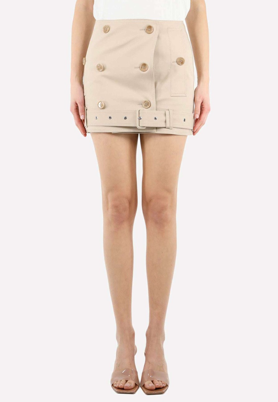 Skirts * | Burberry Buttoned Mini Skirt With Belt Detail Beige