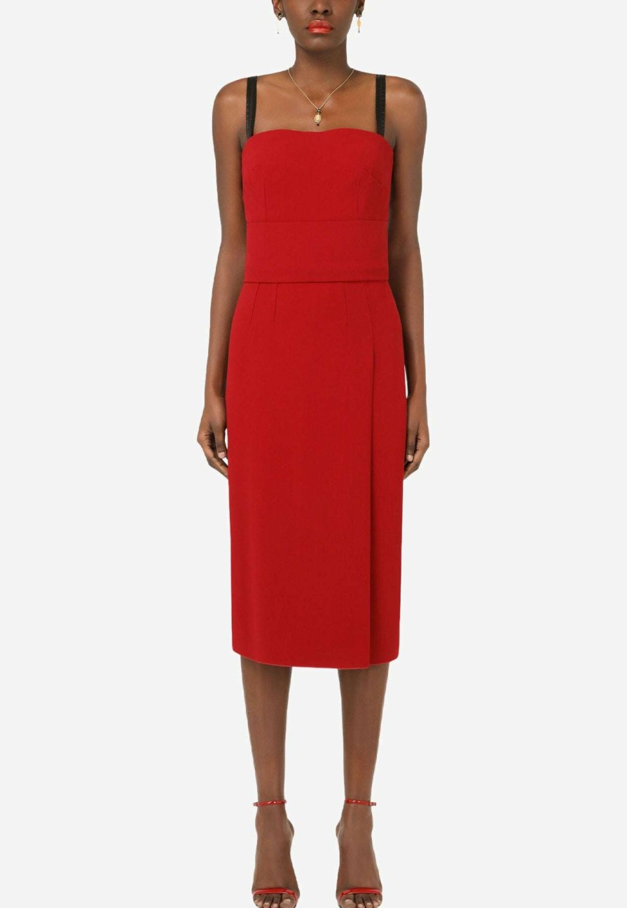 Evening * | Dolce & Gabbana Sleeveless Cady Midi Dress Red