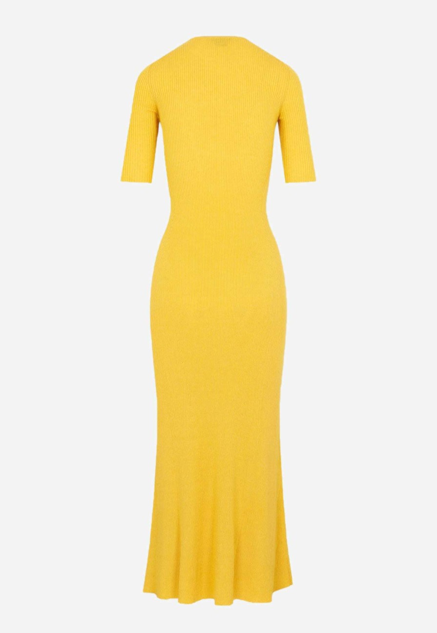 Dresses * | Gabriela Hearst Johanna Henley Short-Sleeved Ruffled Maxi Dress Yellow