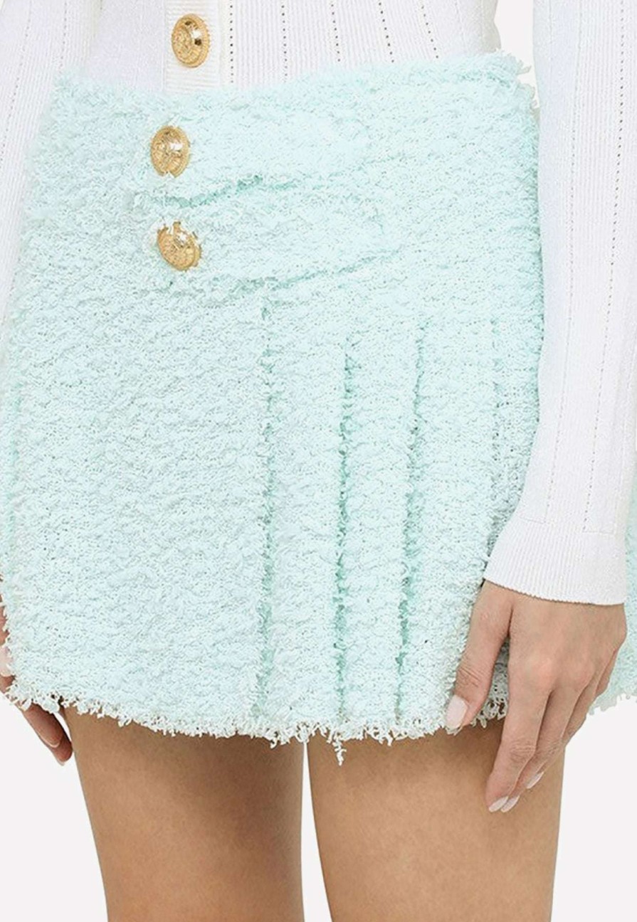 Skirts * | Balmain Pleated Mini Skirt In Wool Mint