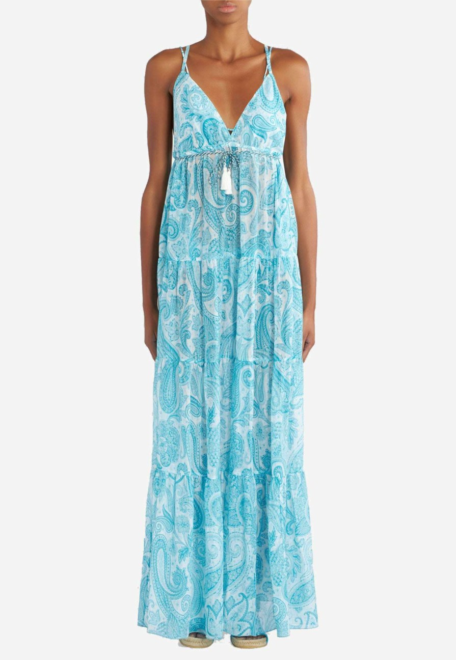 Dresses * | Etro Liquid Paisley Maxi Dress Light Blue