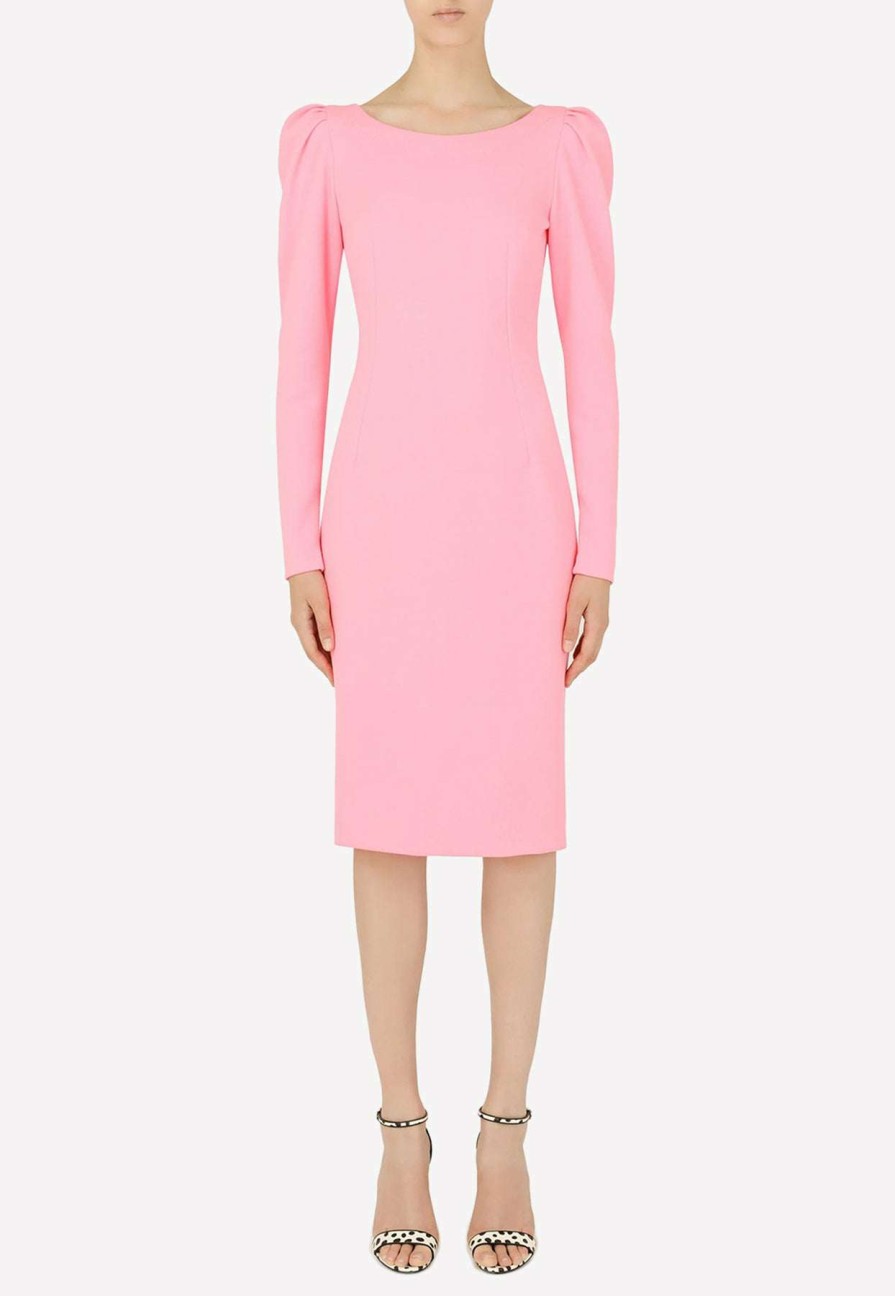 Dresses * | Dolce & Gabbana Sable Puff Sleeves Midi Dress Pink