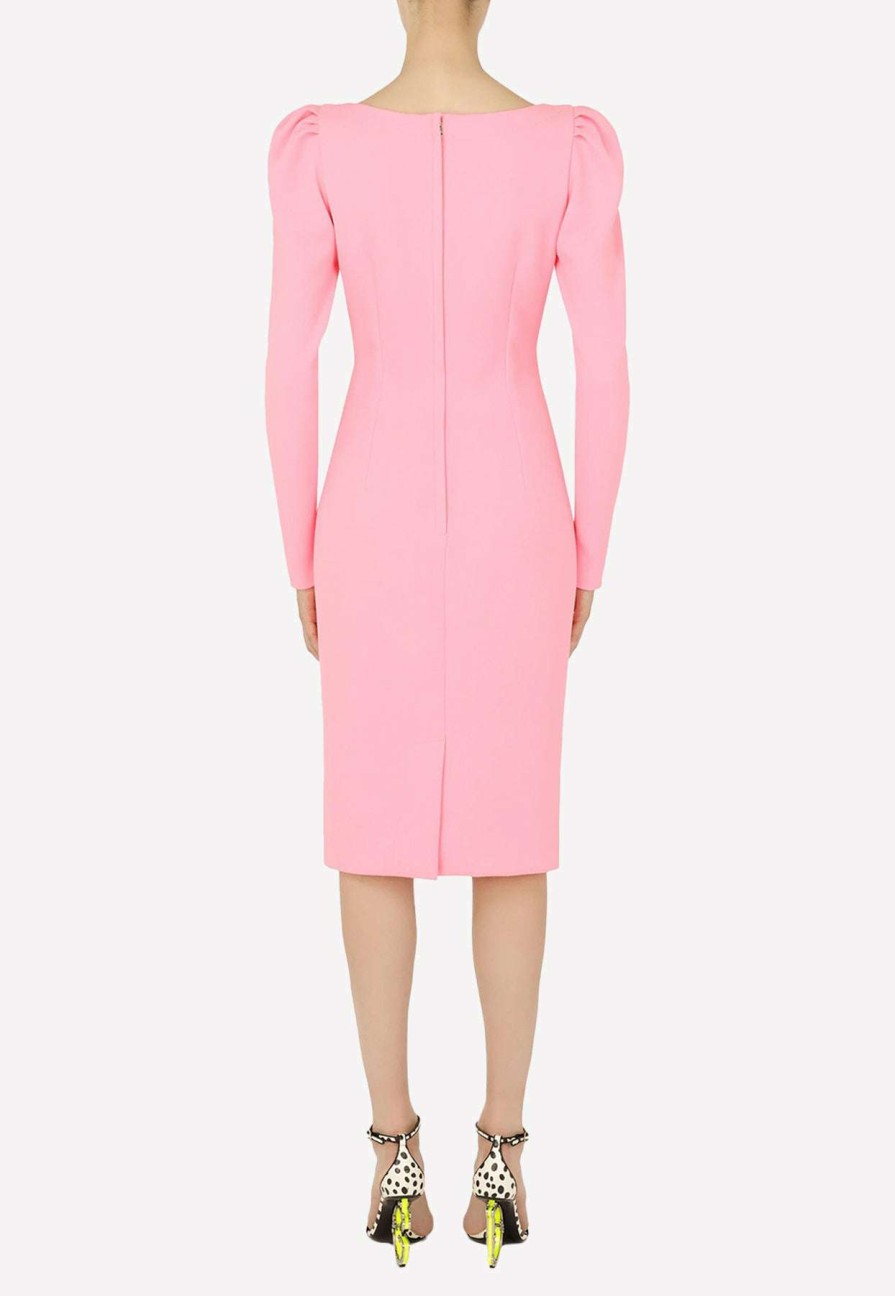 Dresses * | Dolce & Gabbana Sable Puff Sleeves Midi Dress Pink