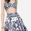 Evening * | Dolce & Gabbana Majolica Print Bustier Cropped Top Blue