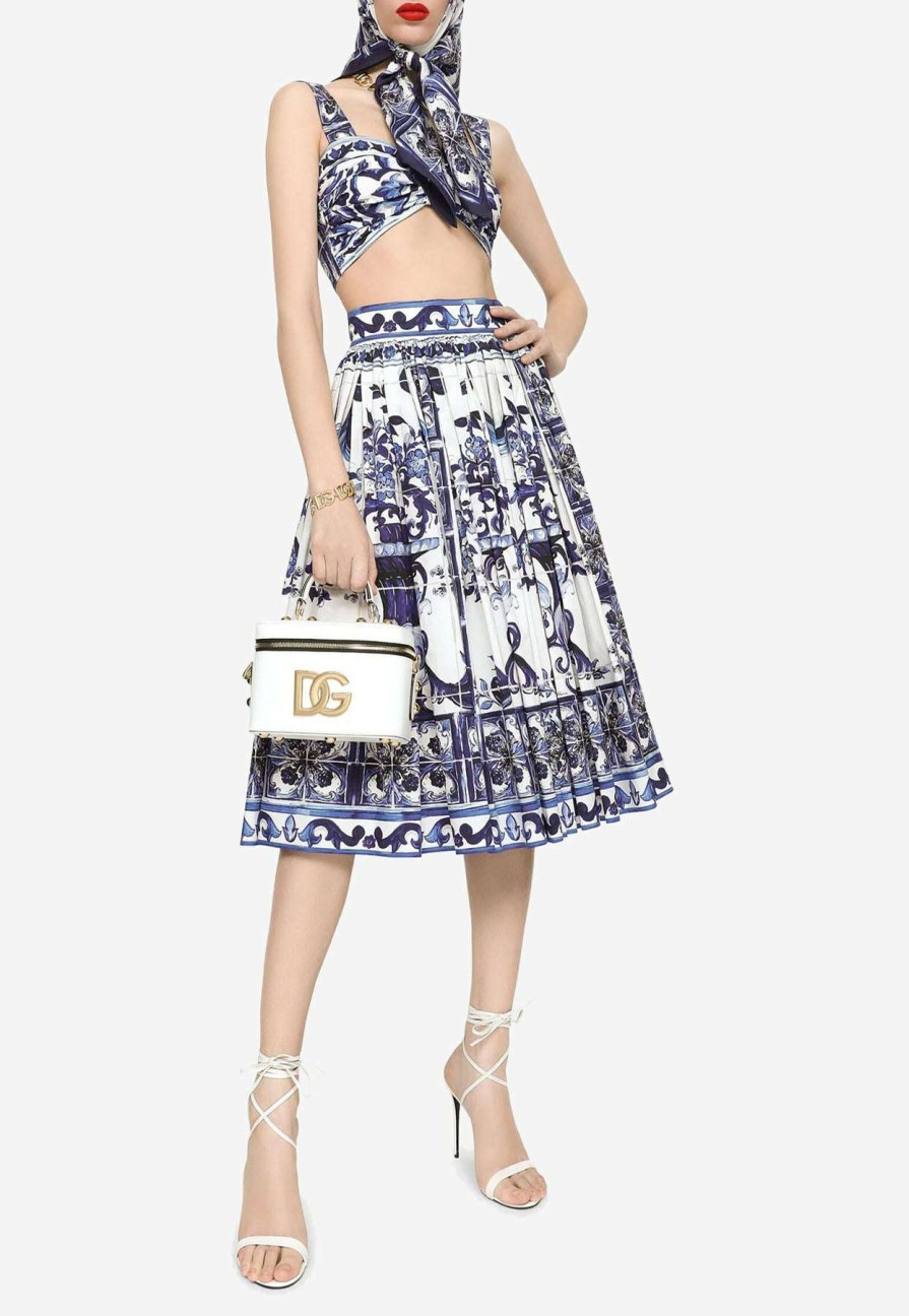 Evening * | Dolce & Gabbana Majolica Print Bustier Cropped Top Blue