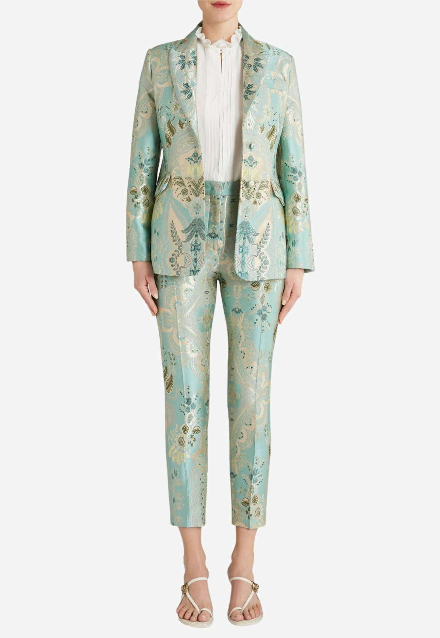 Evening * | Etro Floral Jacquard Tailored Pants Mint