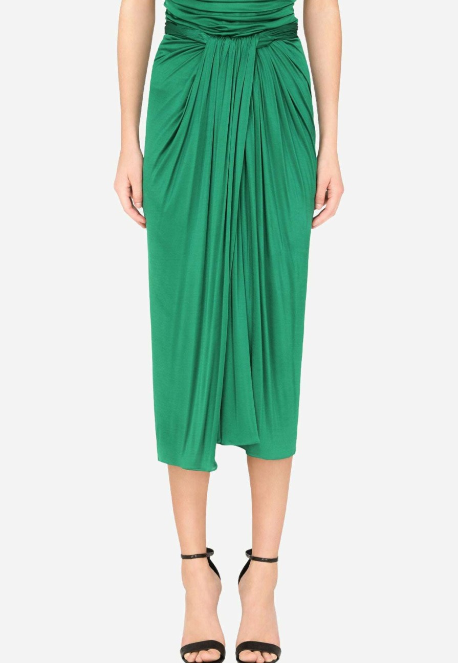 Skirts * | Dolce & Gabbana High-Waist Draped Silk Skirt Green