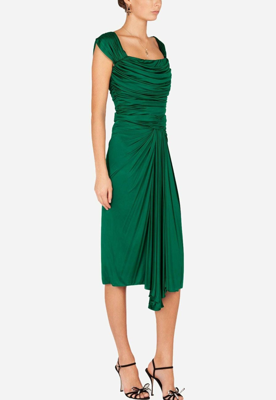 Skirts * | Dolce & Gabbana High-Waist Draped Silk Skirt Green