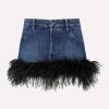 Skirts * | Miu Miu Feather-Trimmed Mini Skirt Blue