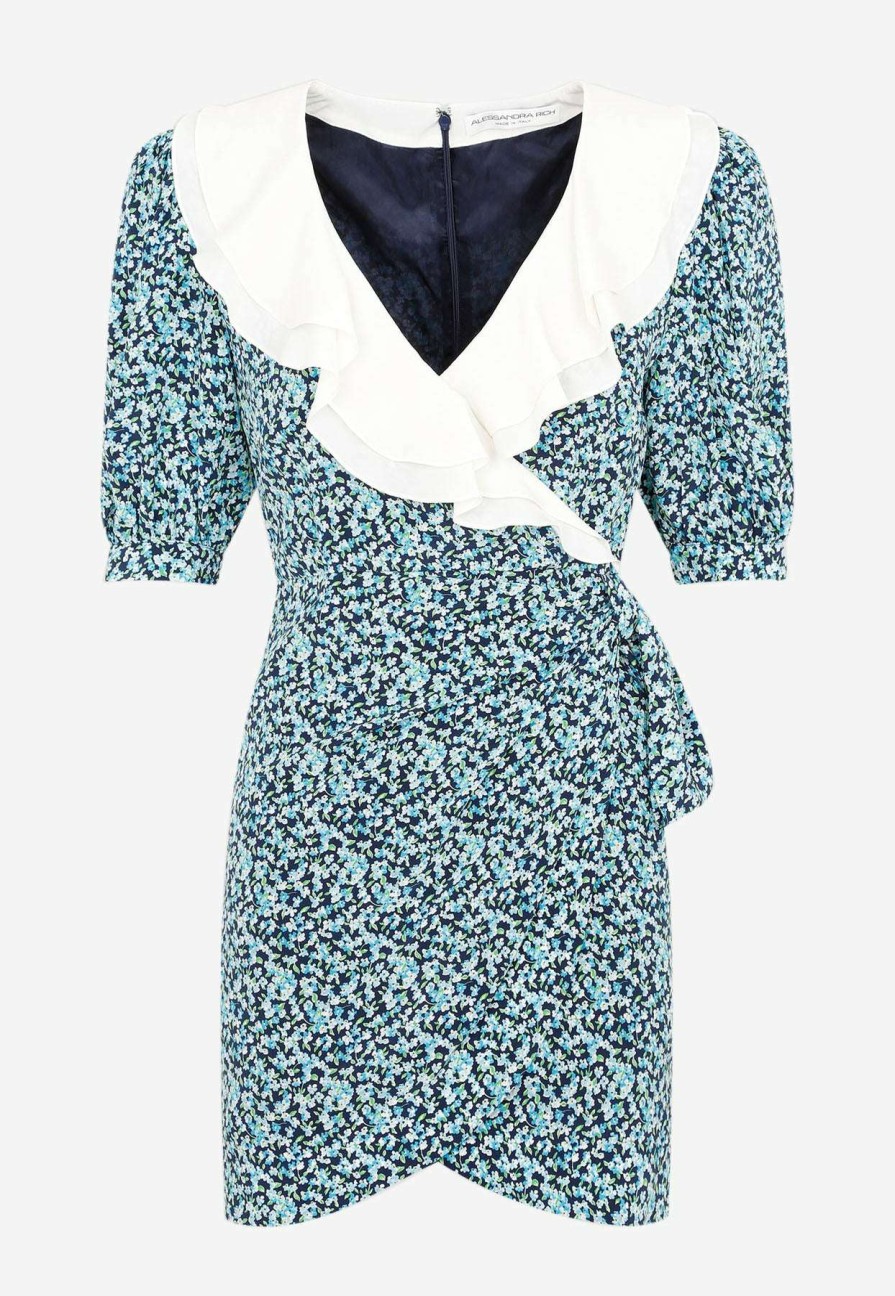 Dresses * | Alessandra Rich Floral Print Mini Dress In Silk Navy