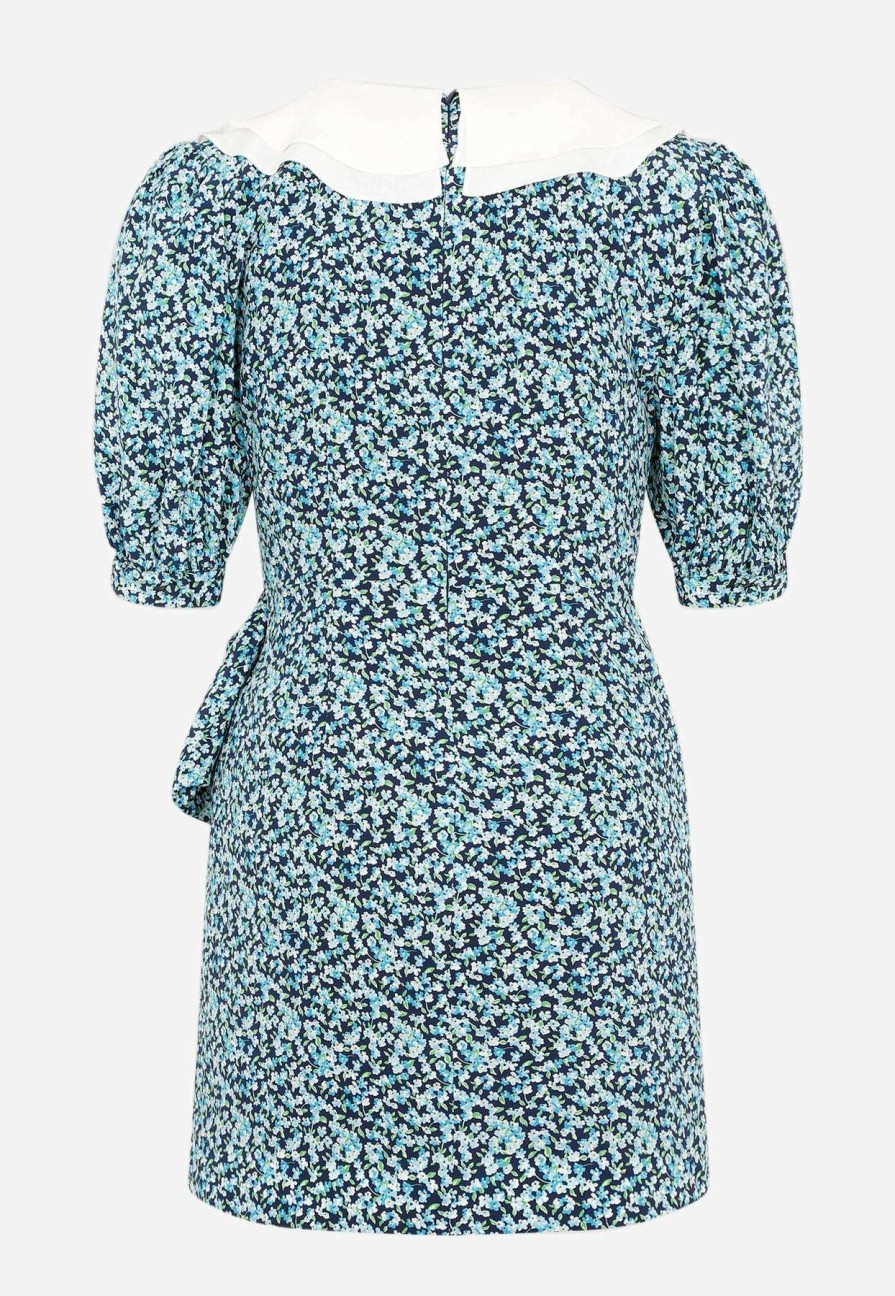 Dresses * | Alessandra Rich Floral Print Mini Dress In Silk Navy