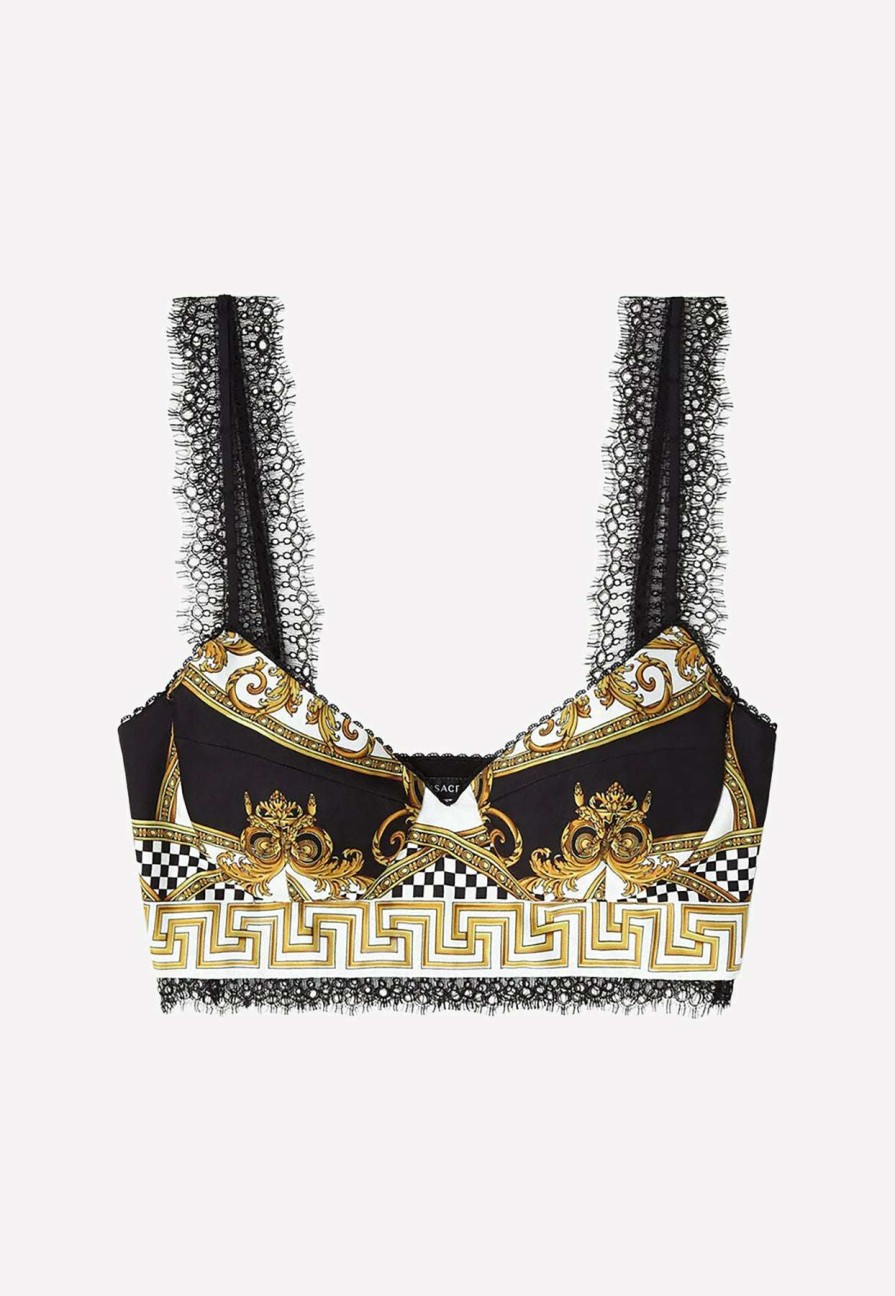 Evening * | Versace La Coupe Des Dieux Print Silk Cropped Top Multicolor