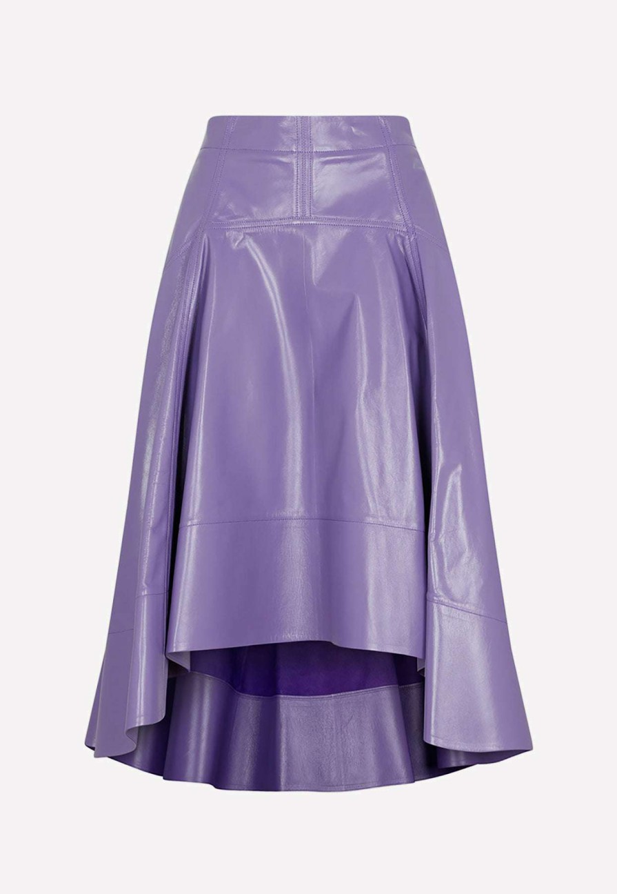 Skirts * | Bottega Veneta Shiny Leather Midi Skirt Purple