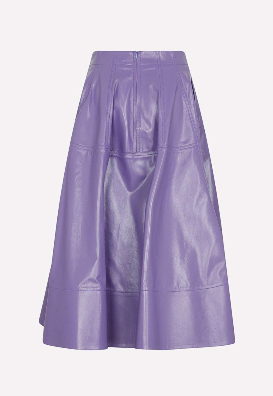 Skirts * | Bottega Veneta Shiny Leather Midi Skirt Purple