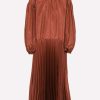 Dresses * | Valentino Washed Taffeta Pleated Midi Dress Brown