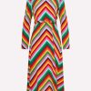 Dresses * | Valentino Chevron Print Crepe De Chine Midi Dress Multicolor