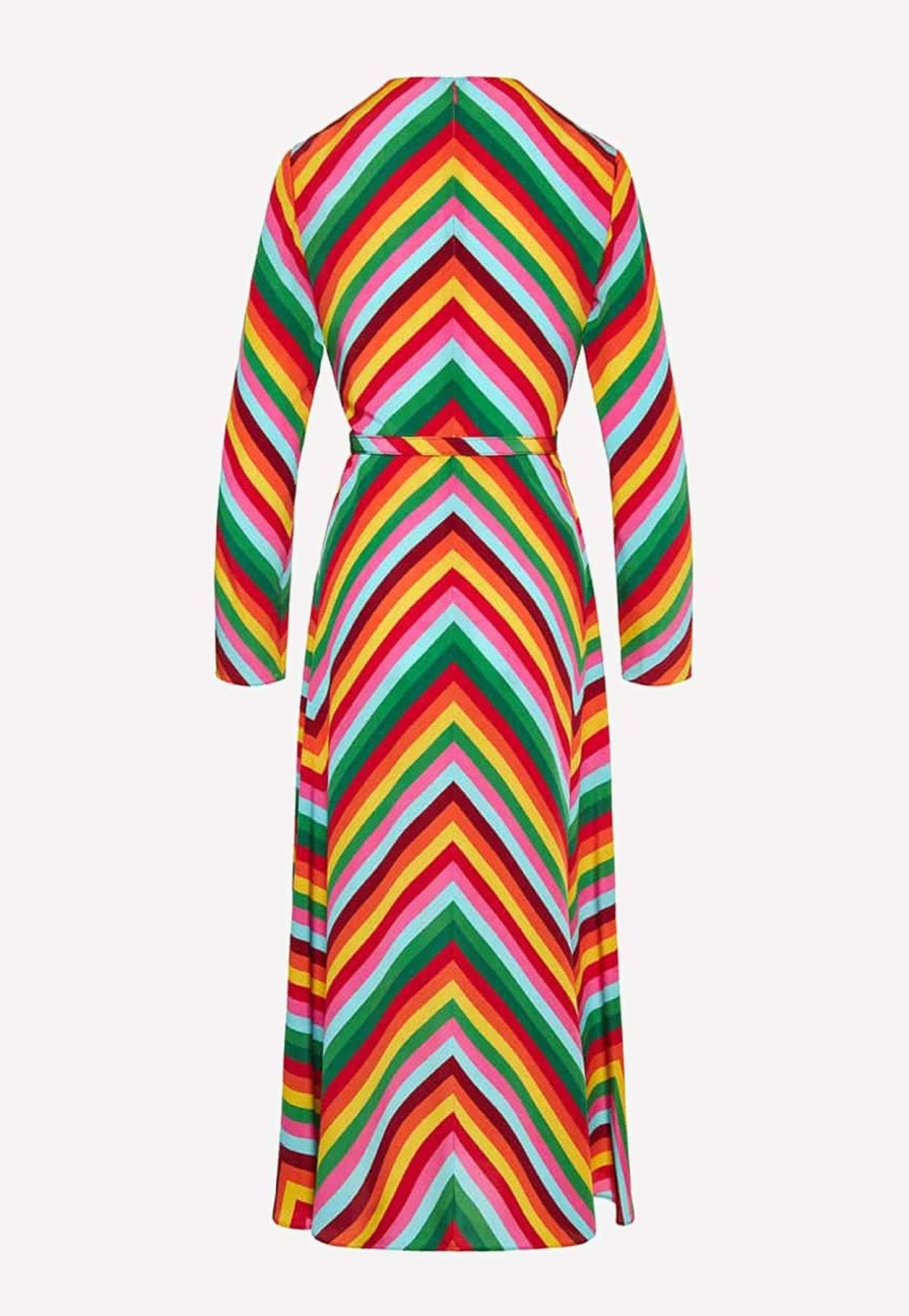 Dresses * | Valentino Chevron Print Crepe De Chine Midi Dress Multicolor